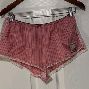 Pink Striped Women's Sleep Shorts y2K M lace